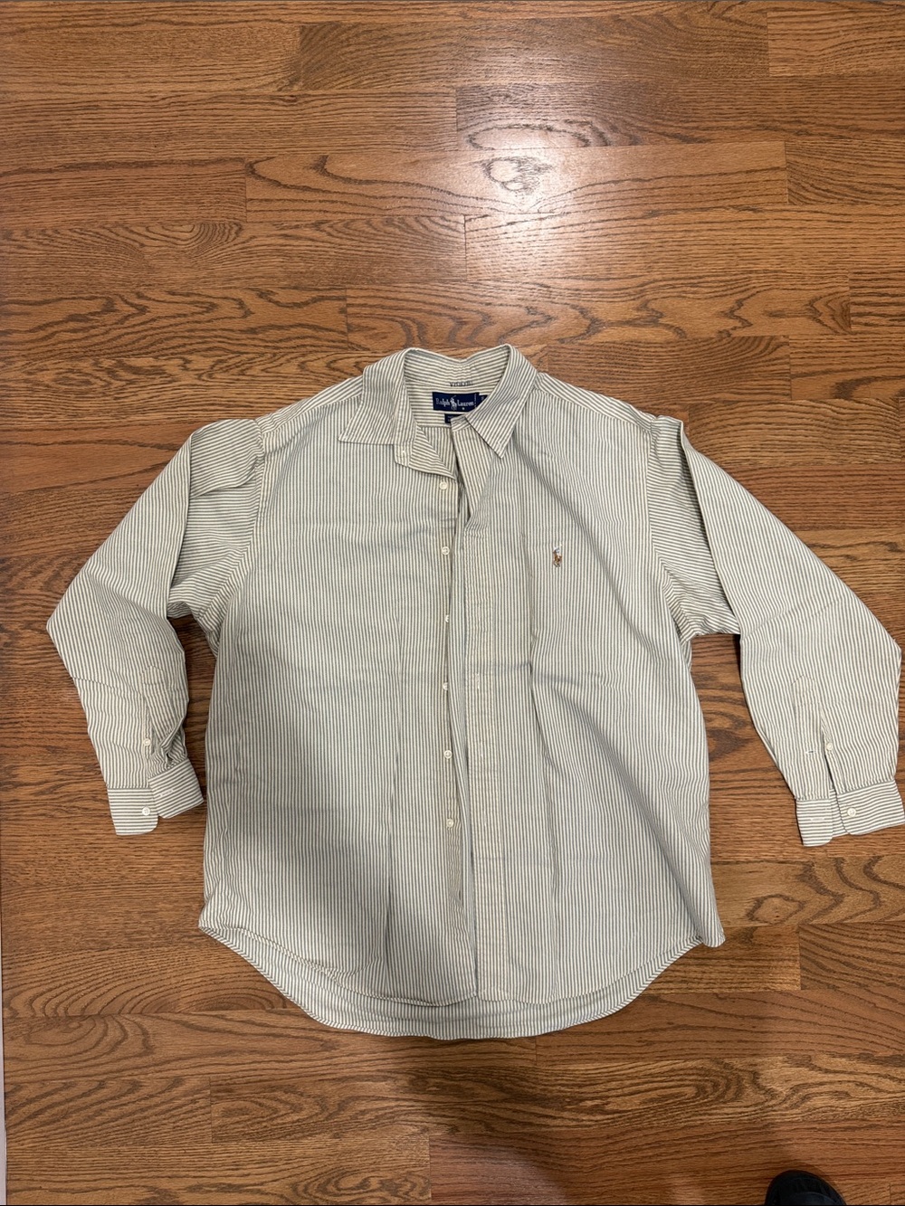 Ralph Lauren Thin Green and White Striped Button-Down Shirt